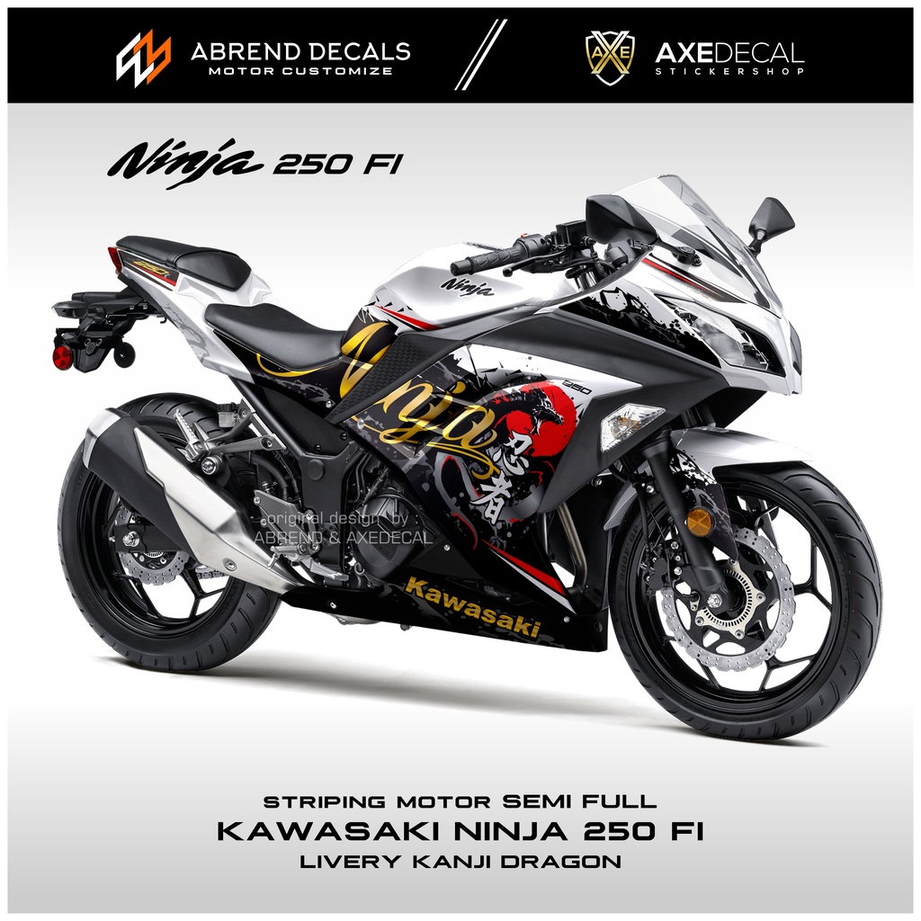 Striping Ninja 250 fi Semifull Livery Kanji Dragon / Stiker Motor Kawasaki Ninja FI Old Design Custom / Stock Decal