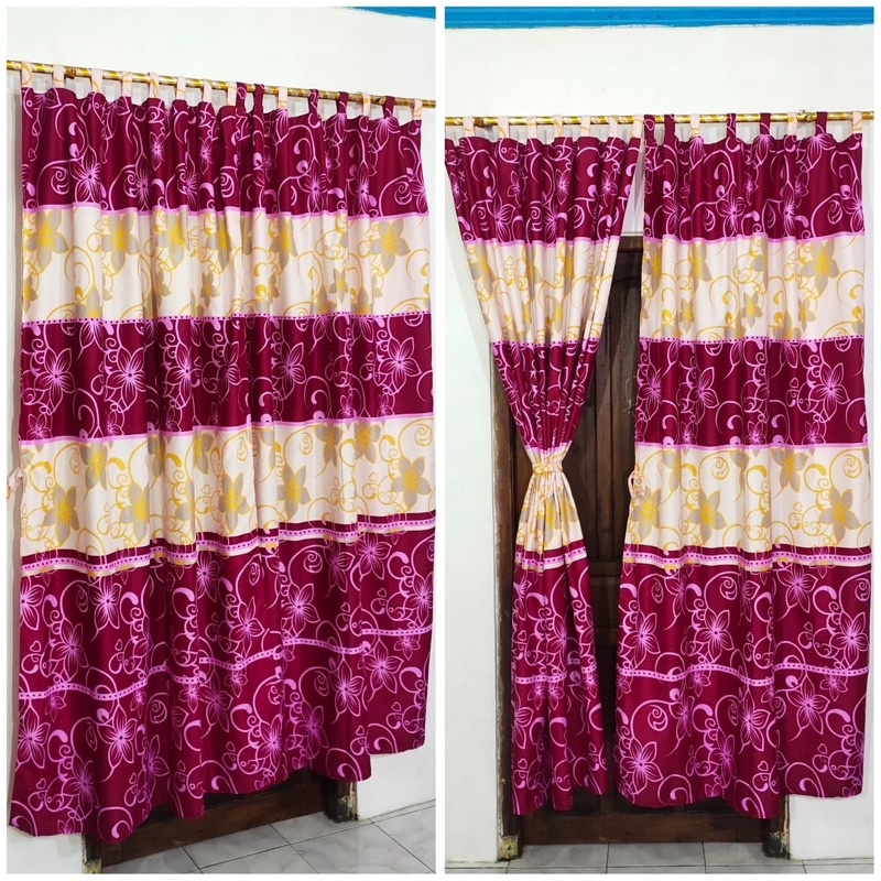 Gorden jendela /pintu perekat motif flaminggo dan berbagai tanaman bunga