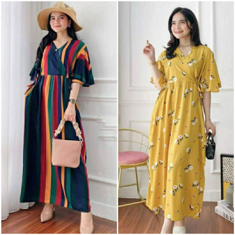 BISA COD EMILY HOME DRESS DASTER KIMONO TANGAN TEROMPET KRIWIL RUFFLE REMPEL KATUN RAYON MOTIF BUSUI