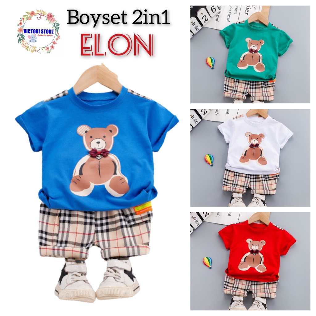 Setelan Anak ELON Baju Set Kaos dan Celana Anak Import