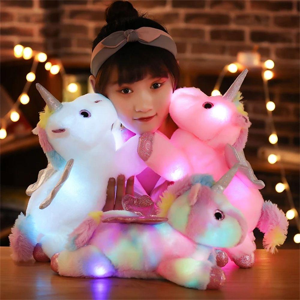 Mxbeauty Mainan Boneka Unicorn LED Lucu Colorful Glowing Stuffed Light Up Boneka Mainan Dekorasi Unicornio Kuda Mainan