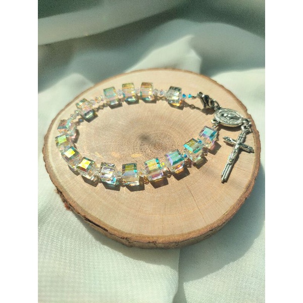 Clear White box Bracelet One Decade Rosary | Rosario Gelang Kristal Swarovski