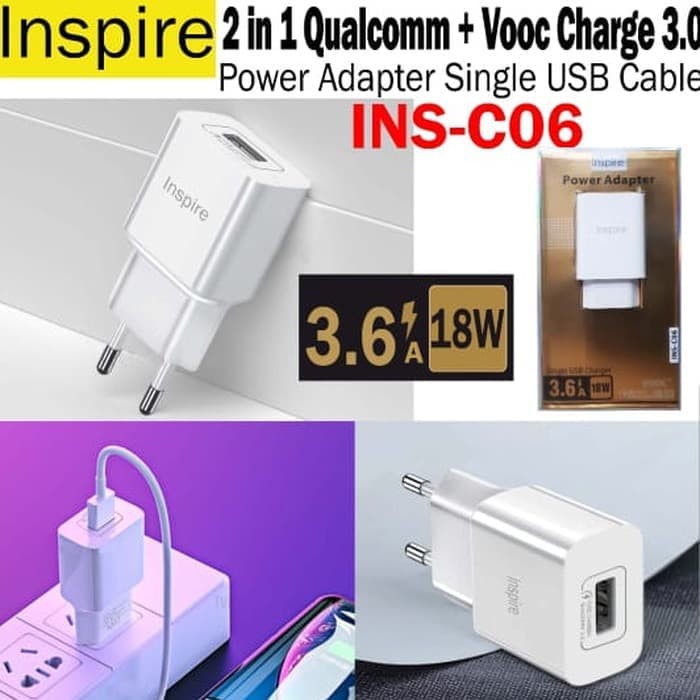 KEPALA CHARGER BATOK ADAPTOR INSPIRE INS-C06 2 IN 1 VOOC 3.6A