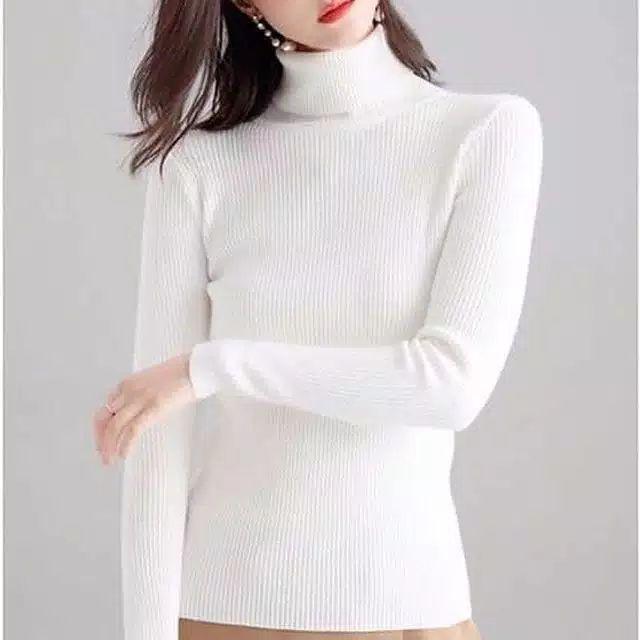 SN - TURTLENECK/LONGNECK sweater rajut wanita ribbed-Putih