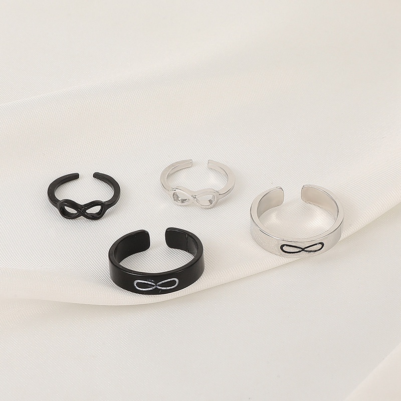 2pcs / Set Cincin Pasangan Model Terbuka Adjustable Desain Angka 8 Kupu-Kupu Gaya Vintage Untuk Unisex