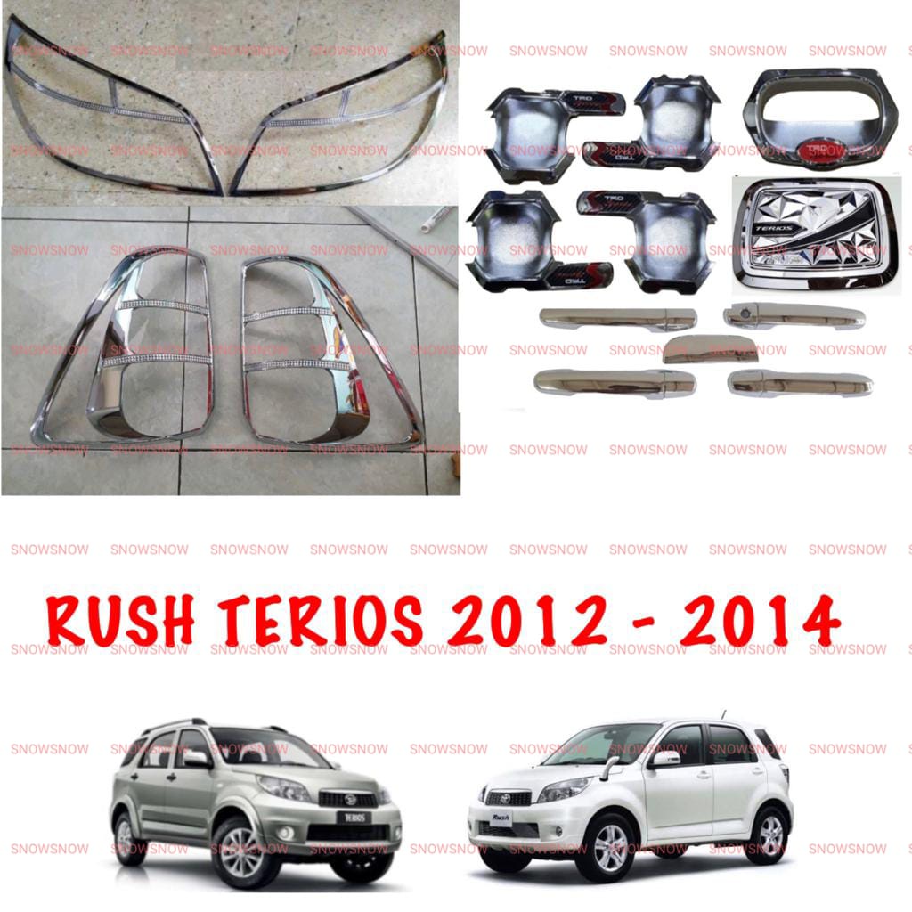 Paket Garnish Depan Belakang Outer Handle Tank Cover New Rush Terios Lama 2012 2014 TRD Exclusive Hitam Chrome