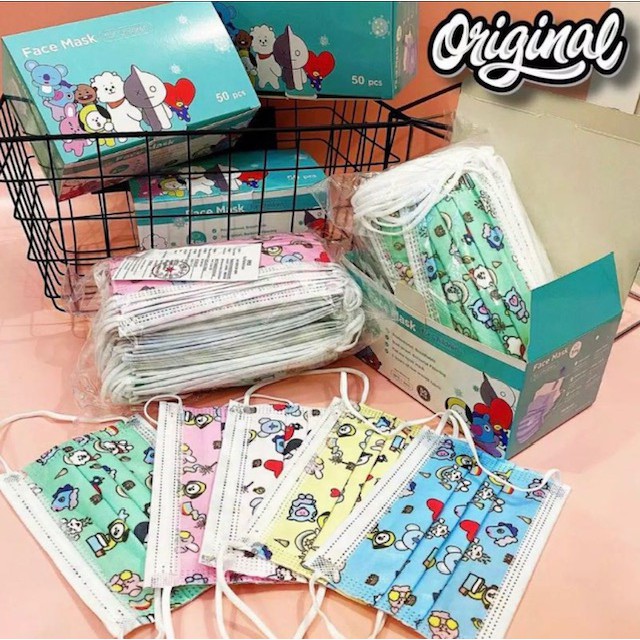 MASKER ANAK 3PLY MOTIF BTS/BT21 FULL COLOUR ISI 10PC