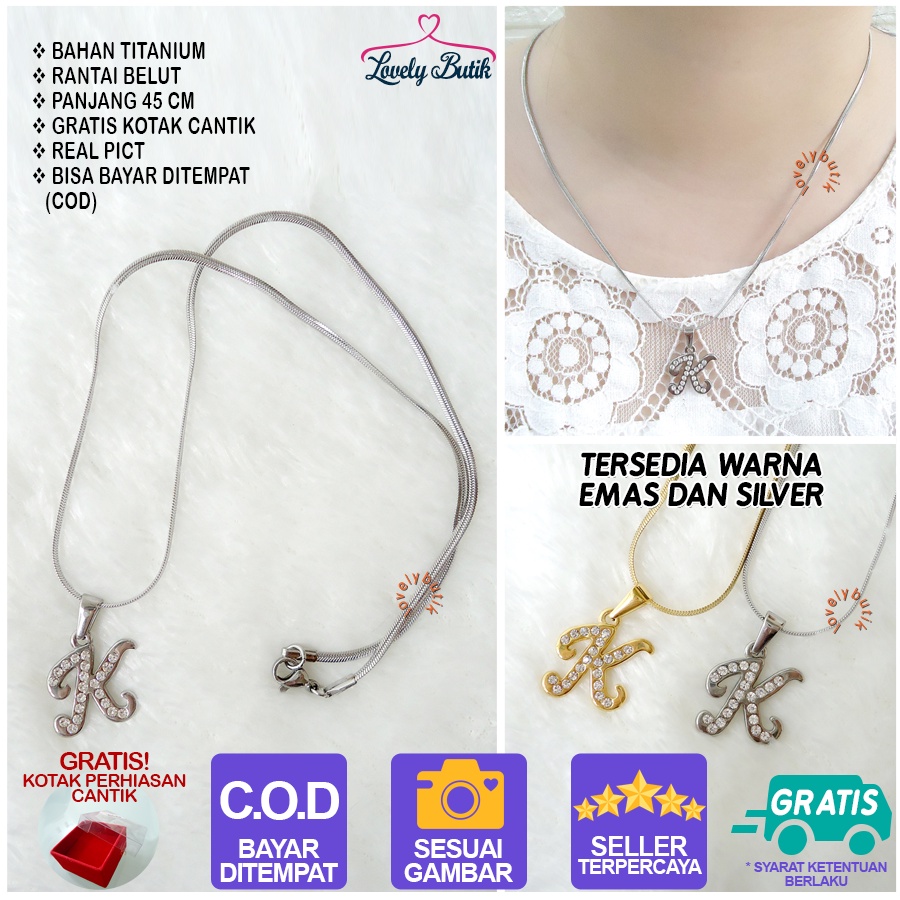 Lovelybutik - Kalung Inisial Huruf Titanium anti karat Kalung hurup Abjad Alphabet Ins K Klasik Bonus Kotak Perhiasan
