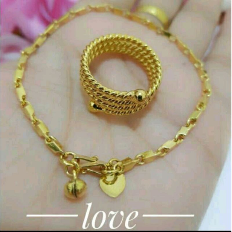 termurah gelang tangan titanium motip padi free cincin lilit