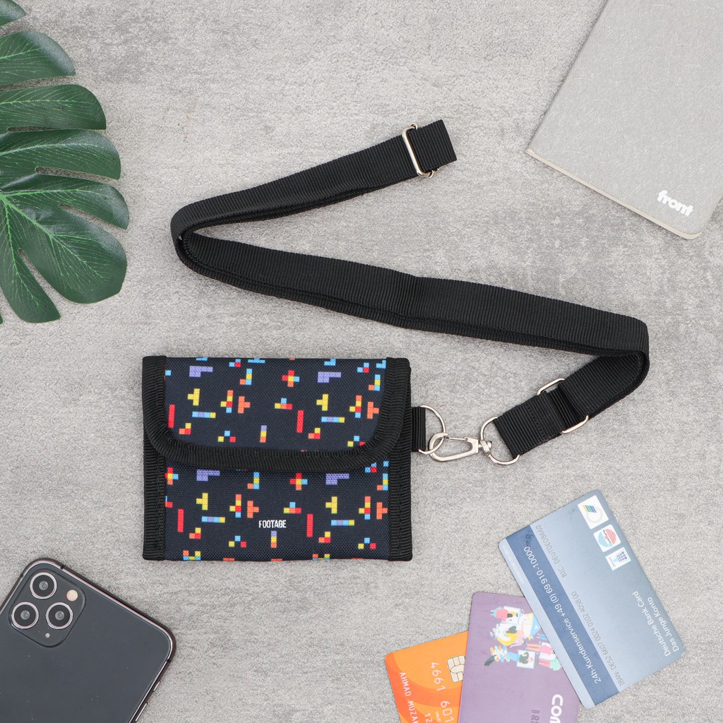 Dompet Kartu Kalung Gantung Leher Card Holder Hanging Wallet Pria Wanita Footage Motif Tettris