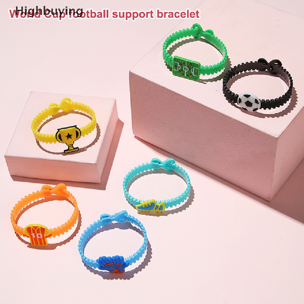 Hbid 5Pcs / Set Gelang Tangan Motif Kartun Piala Dunia / Sepak Bola Bahan PVC Untuk Anak