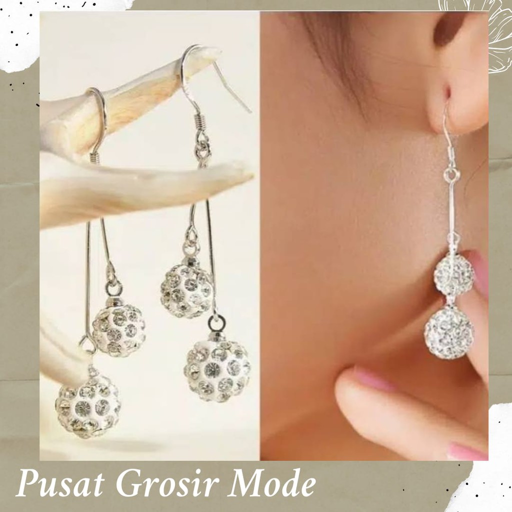 Anting Bola Kristal Double Panjang Cantik PGM A36