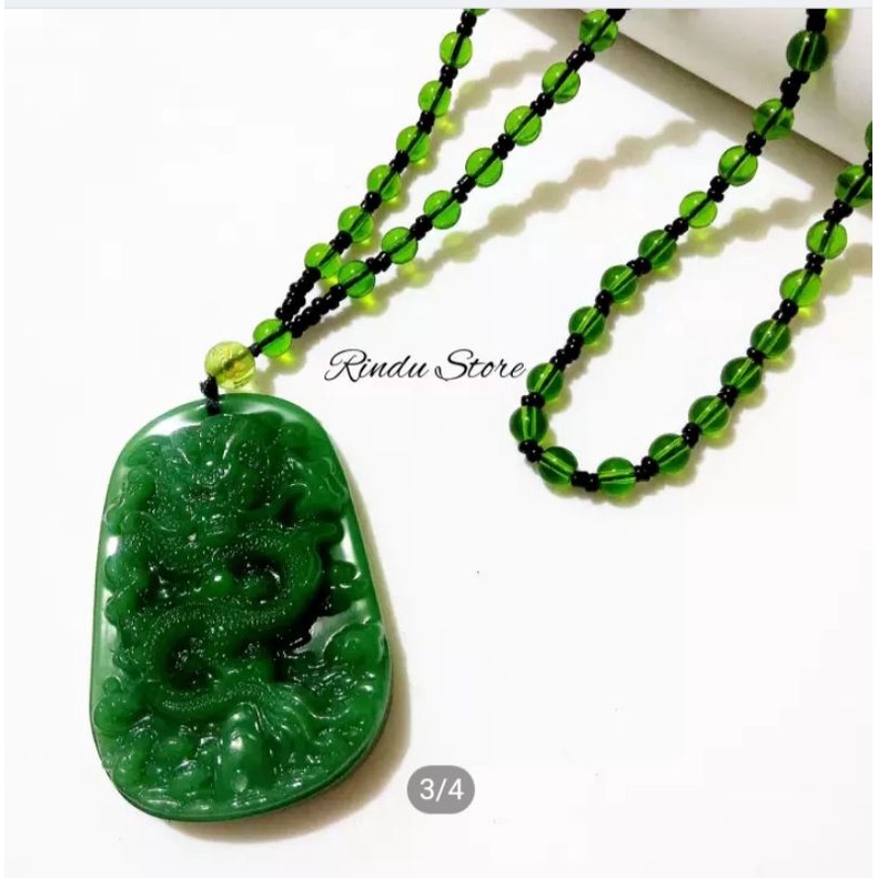 Kalung Batu Giok Hijau Bandul Motif Naga