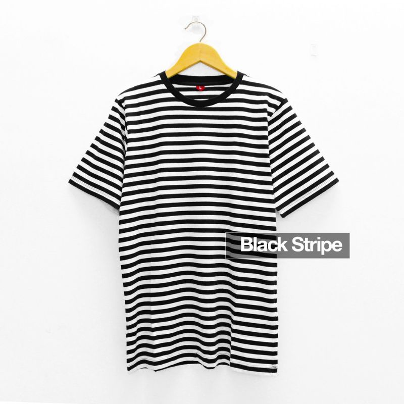 kaos stripe hitam putih medium size S-5XL