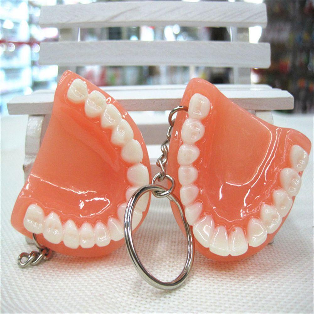 Lanfy Tooth Key Chain Dental Decoration Simulasi Kreatif Resin Bentuk Gigi Gigi Palsu Key Chain