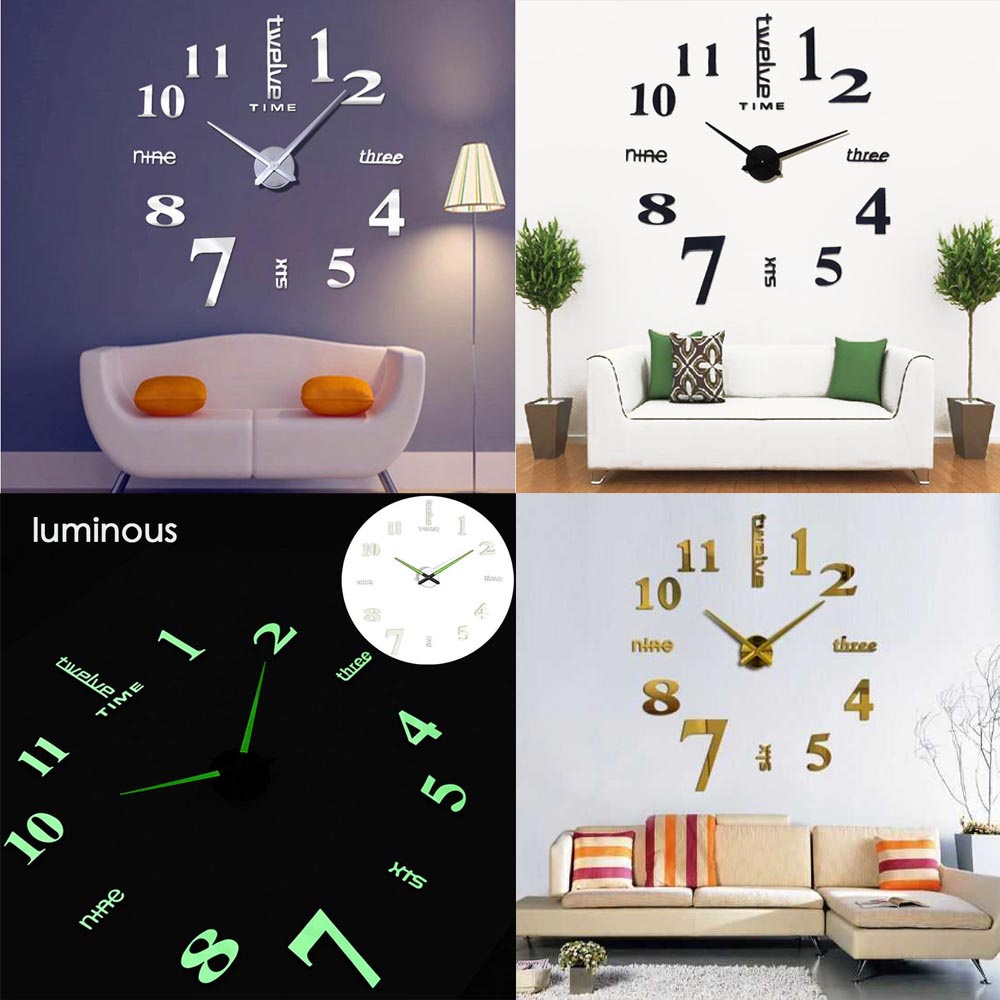 BISA COD Jam Dinding Besar Ukuran Jumbo 3D diameter 80-100cm - 30cm - Jam Dinding Besar DIY Giant Wall Clock Quartz Creative Design - Glow in The Dark Menyala dalam gelap - JAM DINDING TEMPEL ANALOG murah