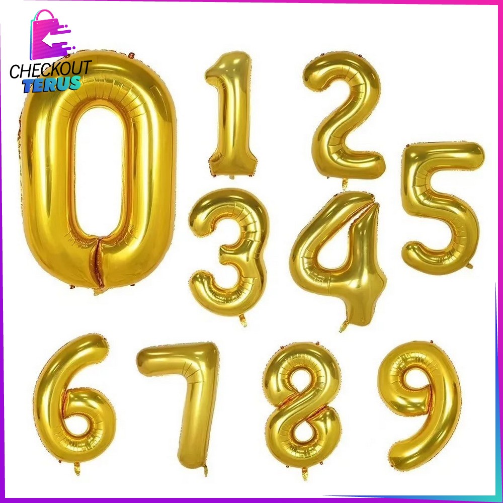 CT C390 Balon Foil Huruf Gold A-Z Balon Foil Angka 0-9 Ballon Foil Abjad Alphabet Angka Polos Baloon Huruf Dan Angka Perlengkapan Ulang Tahun  Balon Foil Gold