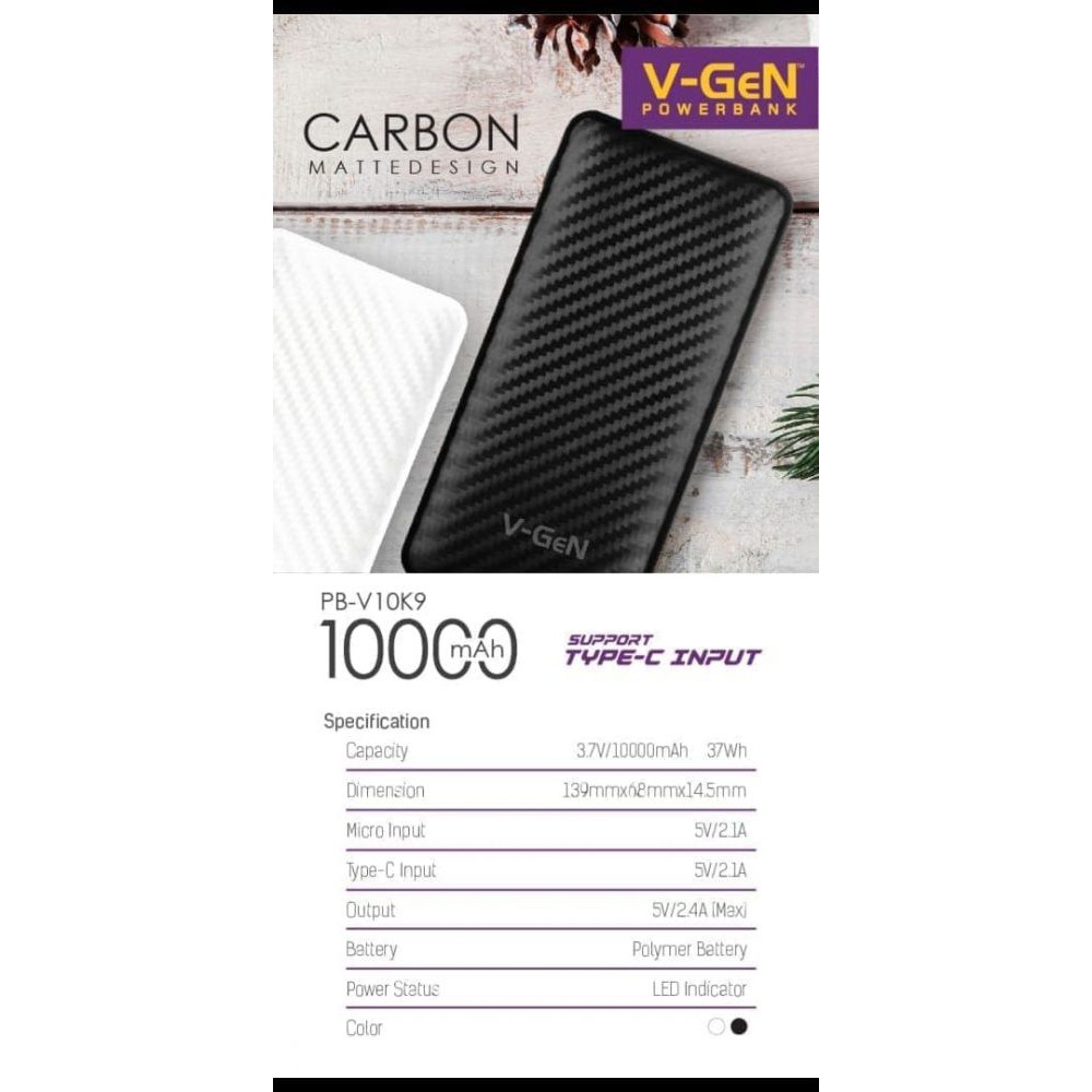 Powerbank V-GeN Platinum V10K9 10000 mAh Type C Input