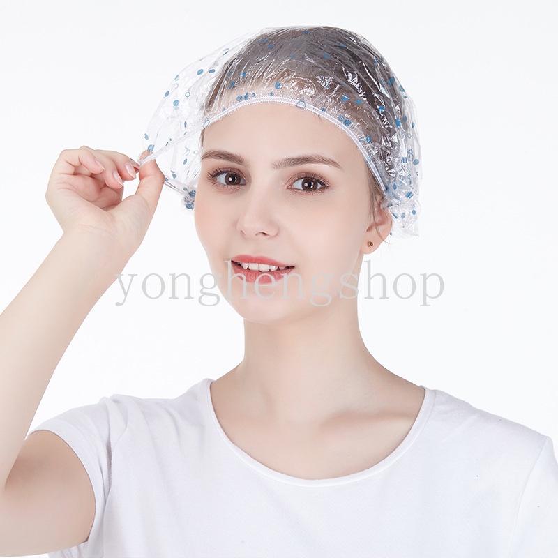 50 Pcs / set Topi Shower Cap Elastis Flexible Sekali Pakai Bahan Plastik Tahan Lama Anti Air Untuk Spa