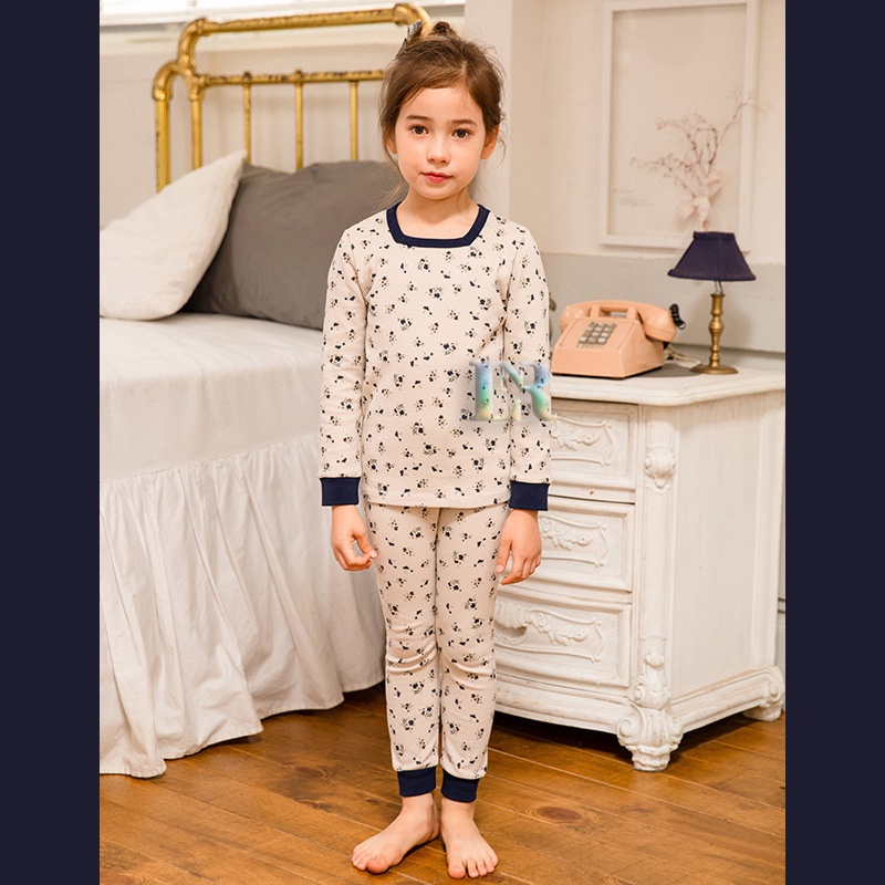 LNR Shop PA-005 PA-006 Setelan Import Baju Anak Perempuan Motif Bunga Navy Blue Girls Pajamas 95% Bahan Katun Halus Lembut Tebal Baju Celana Panjang Baju Tidur Terbaru 2021 HYTS