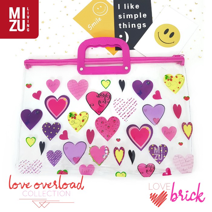 LOVE OVERLOAD Folio Document Bag Zipper Handle Tas Dokumen Sekolah Kertas Buku Map Plastik Gagang-4