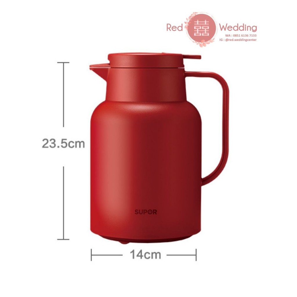 SUPOR Termos Teko Air Panas / Dingin Warna Merah Wedding Kapasitas Besar 1.5 Liter
