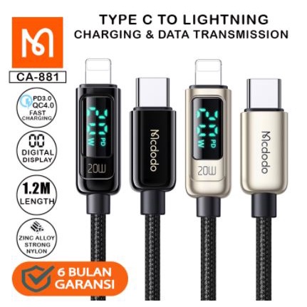 MCDODO CA-881 DIGITAL DISPLAY PRO KABEL CHARGER UNTUK IPHONE 12 PRO CABLE MAX C TO LIGHTNING 20W