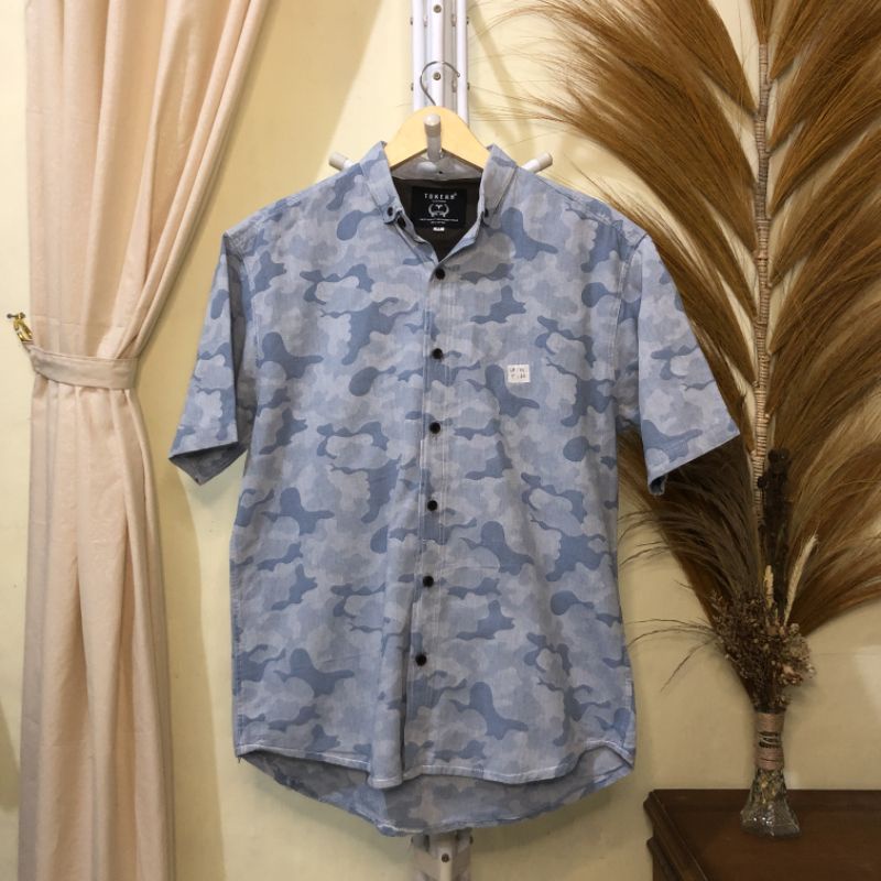 Baju Kemeja Tokean Camo Biru Second