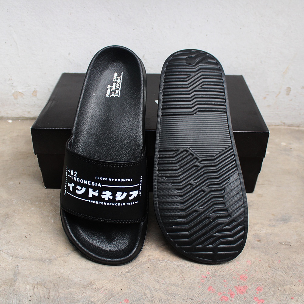 Sendal Slide Pria Distro Boyscode Kanji Indonesia Original Fullblack / Sendal Selop / Slip On Pria