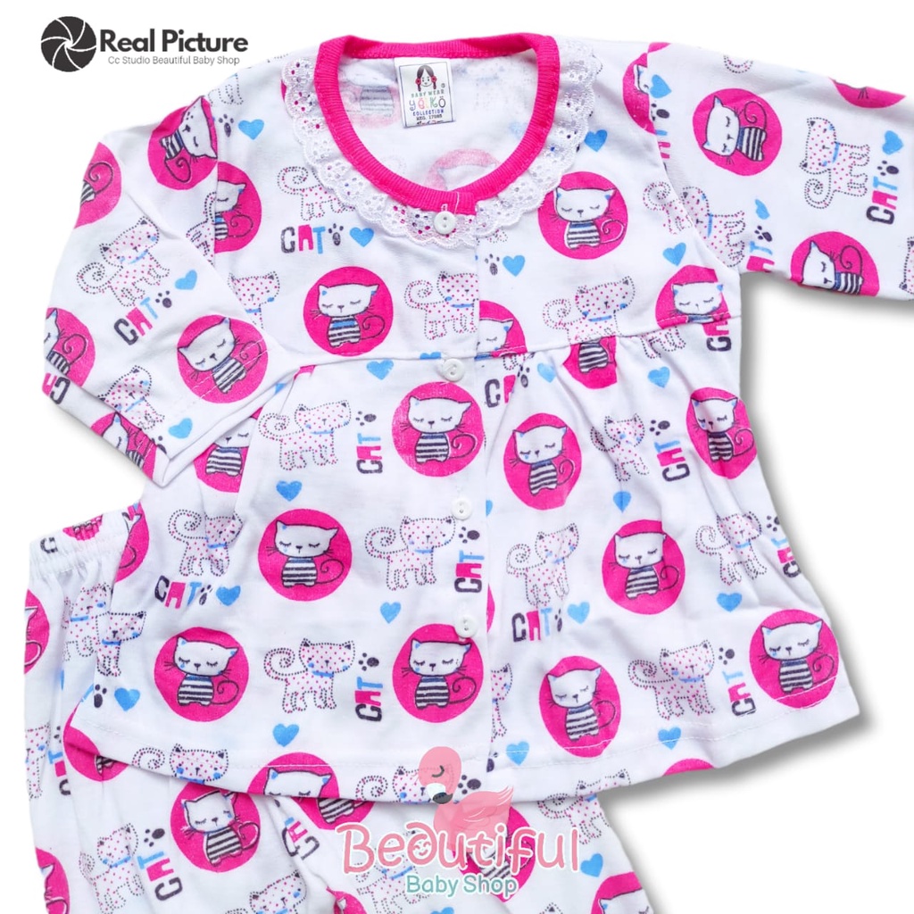 Baby.ou - Setelan Baju Bayi Perempuan Tangan Panjang Celana Panjang Motif Kucing Cat / Setelan Piyama Bayi Perempuan 3-12 Bulan / Baju Bayi Perempuan Yeiko