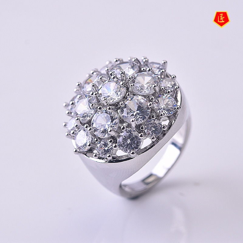 [Ready Stock]Luxury Full Diamond round Super Flash Zircon Ring