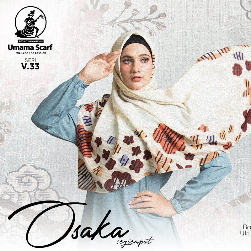 fuukuu Jilbab Hijab Kerudung Segi Empat Square Premium Scarf Voal Motif Putih Biru Pink Mustard