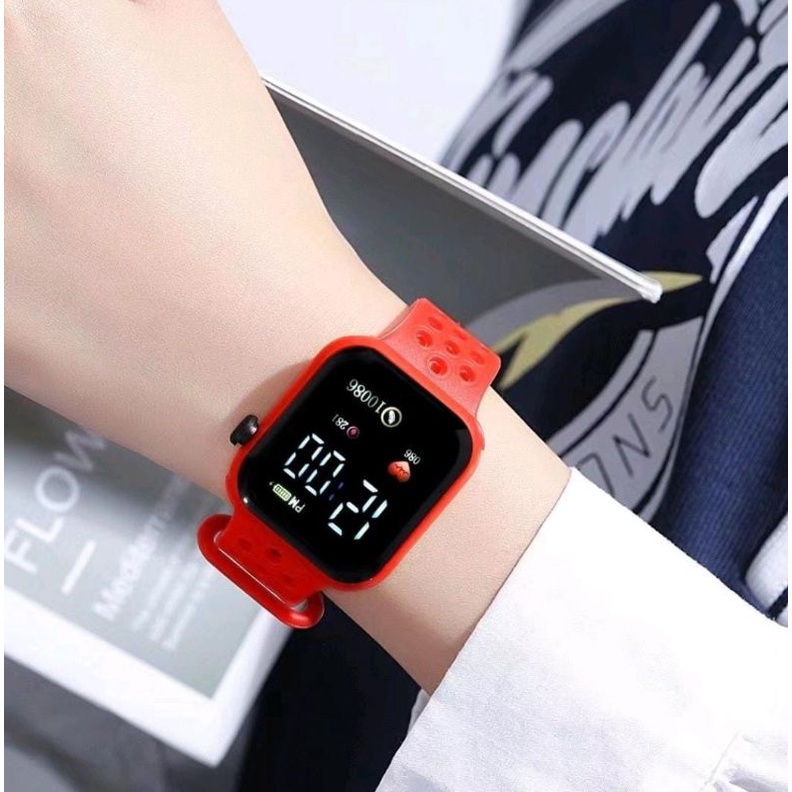 Jam Tangan Led Rubber Kotak Dial Kotak Fashion Tampil Menawan