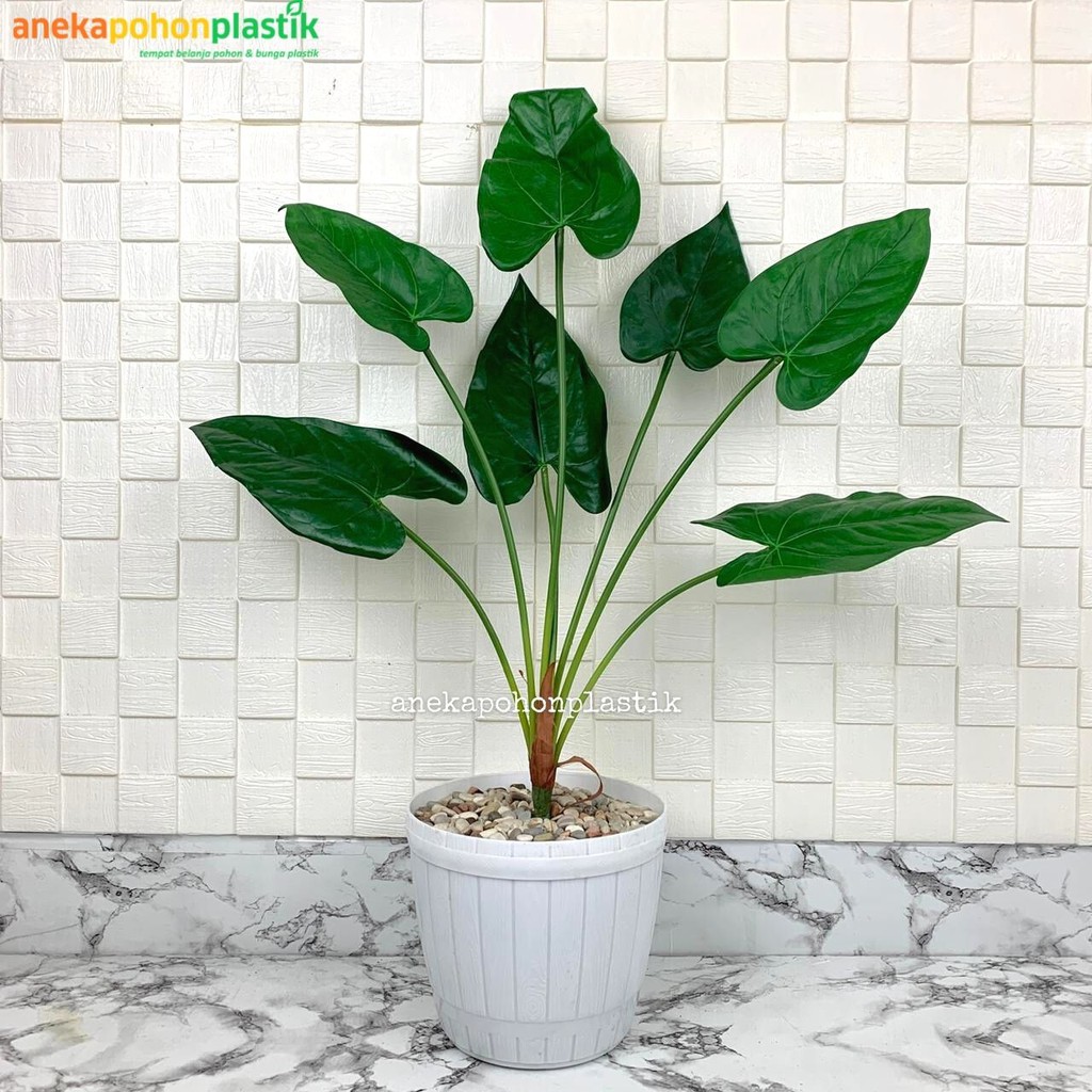 Pohon Palsu Daun Talas Latex Tanaman Imitasi Artificial Pot Hiasan Dekorasi Rumah Dan Apartment