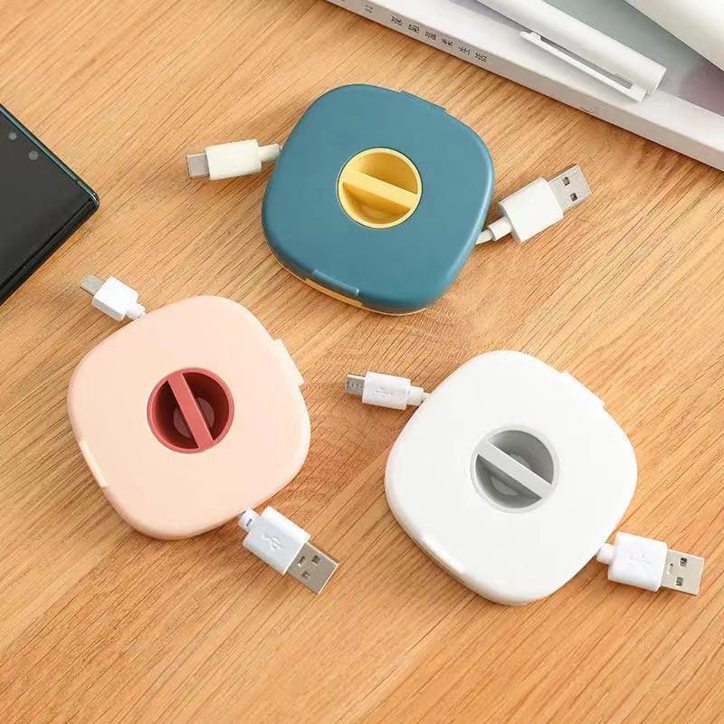 Kotak Penyimpanan Kabel Data Earphone Persegi Rotatable Multi-Fungsi Desktop Cable Universal Case Data Cable