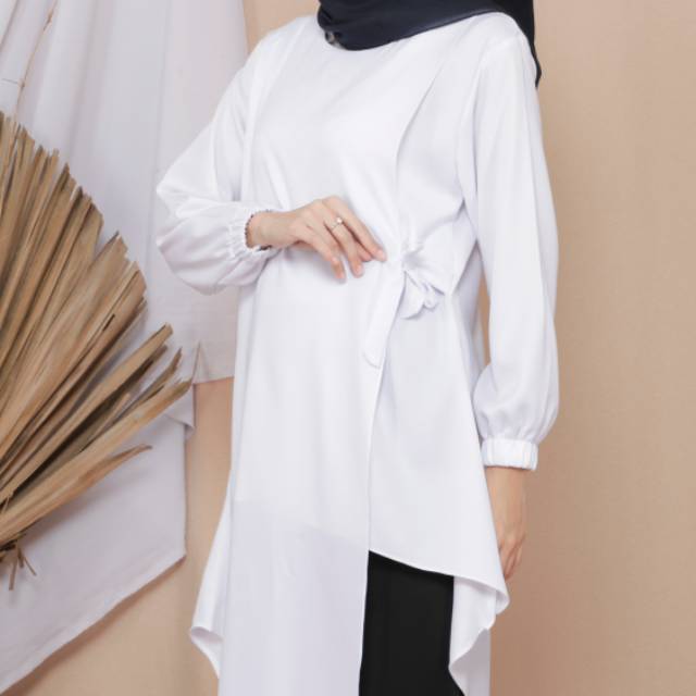 TUNIC WHITE SIZE M L XL BAJU ATASAN MUSLIM CLEAR WHITE REAL PICTURE