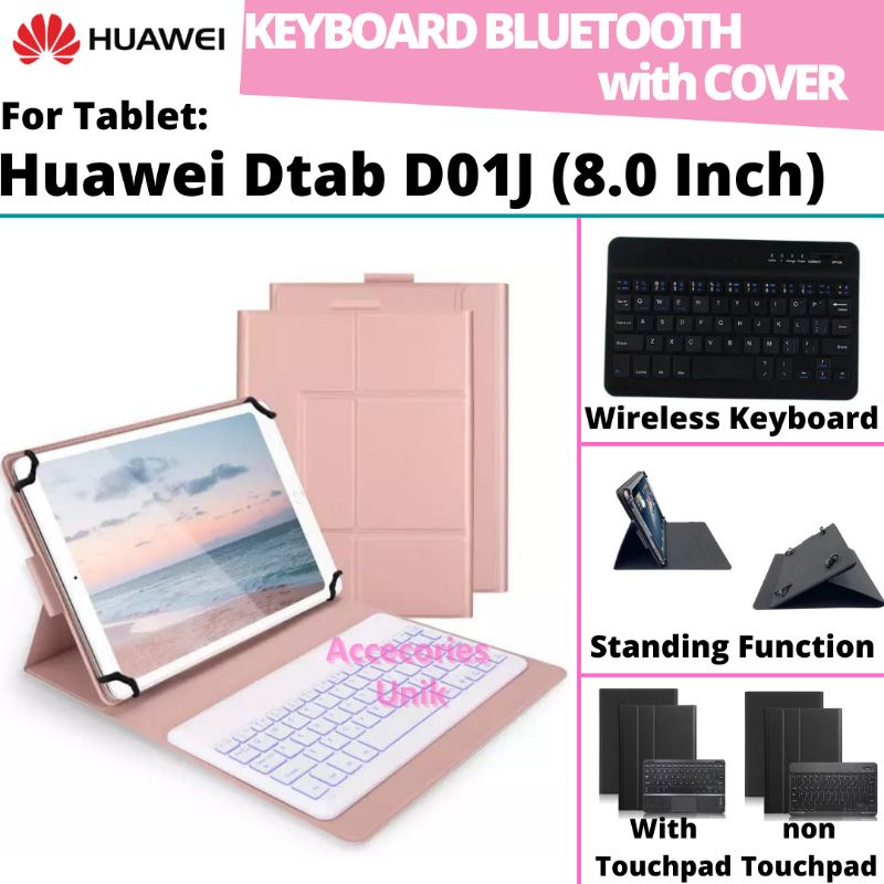 Tablet Tab Huawei Dtab D01J D-01j 8 Inch Book Cover Keyboard Wireless Bluetooth Flip Stand Case Casi