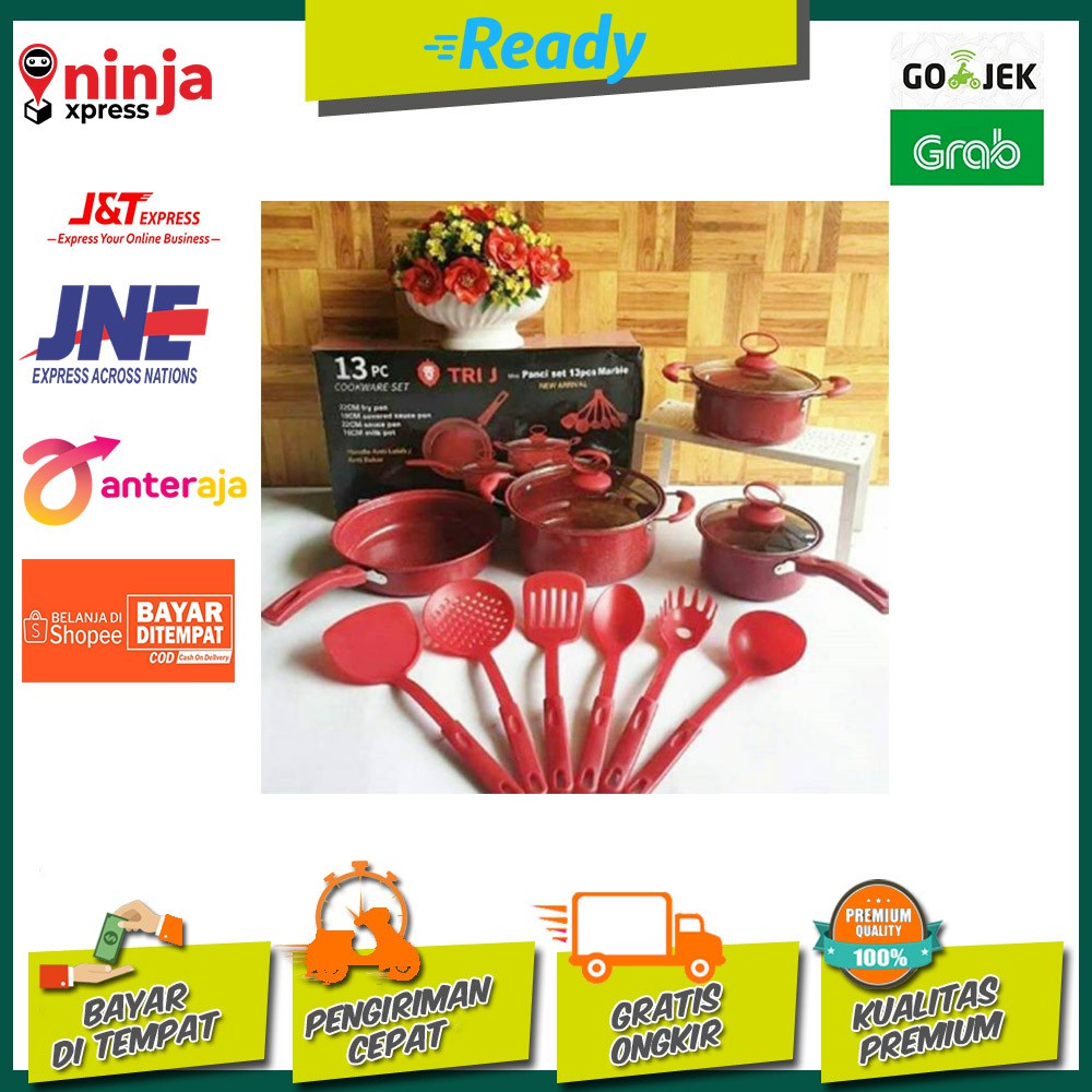TERMURAH Set  Panci pan masak 13 PCS Cookware Panci Uk 16 cm,18cm, 22cm + tutup kaca dan spatula