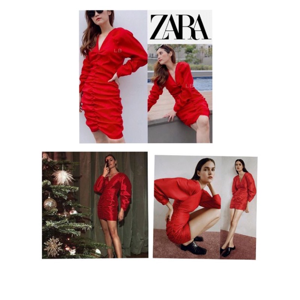 Zara Red Draped  Mini Dress Wanita  Sexy / Glamour Original Branded