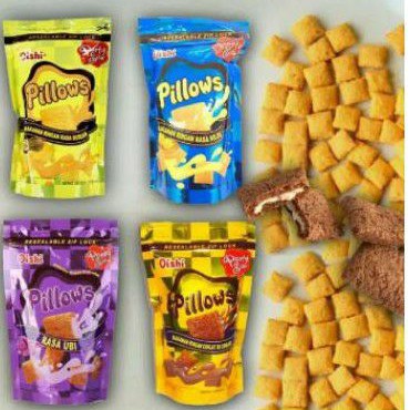 

Oishi PILLOWS snack makanan isi COKLAT / UBI /DURIAN / KEJU / COCOPANDAN 130gr.