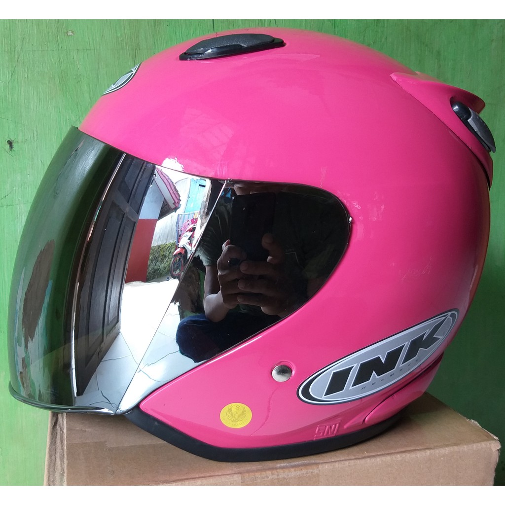 Helm INK KW Super Centro Kaca Silver Helem Half Face Pria Wanita Dewasa SNI Murah Merek GTR-Pink magenta