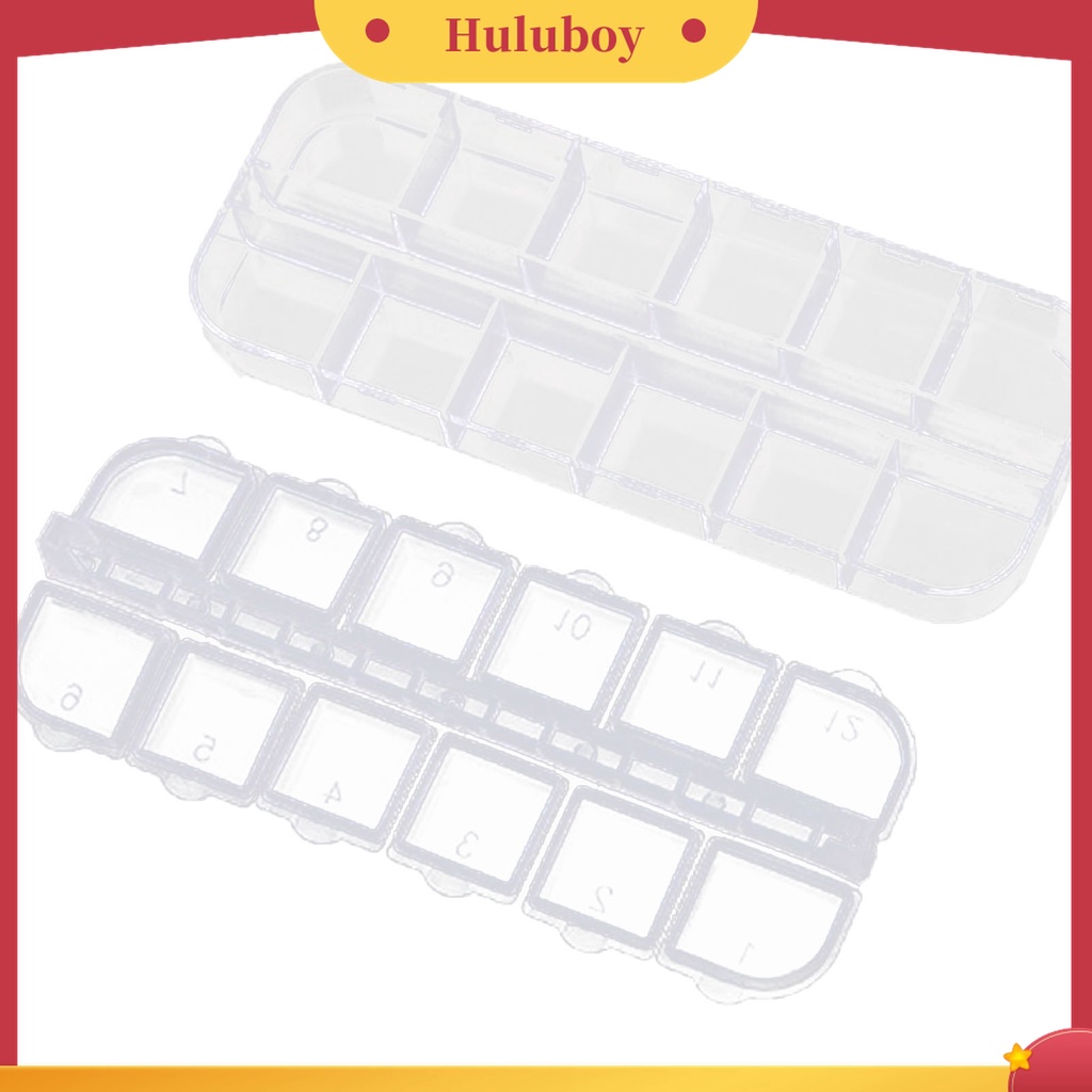 Huluboy Huluboy♡ Kotak Penyimpanan 12 Grid Bahan Metal Transparan Untuk Nail Art