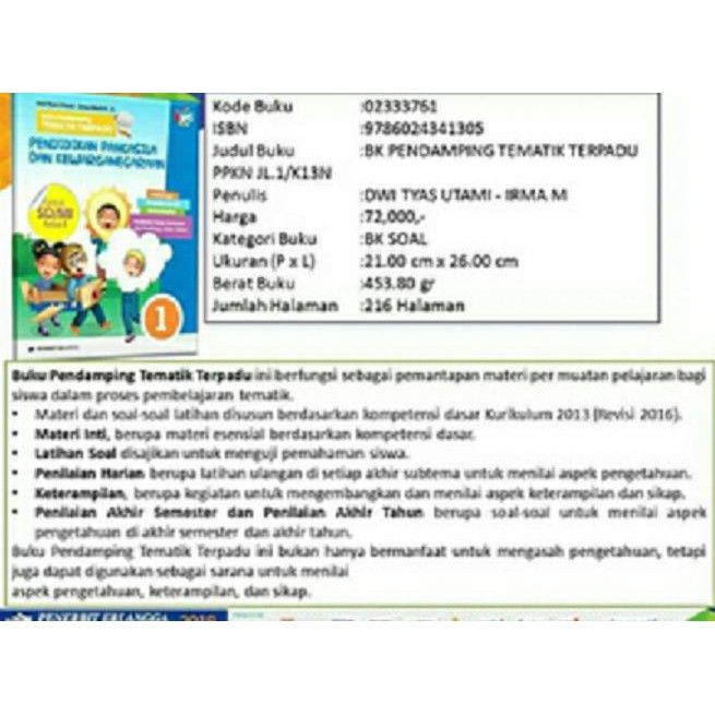 Buku Pendamping Tematik Terpadu Ppkn Sd Kelas 1 K13n Erlangga Shopee Indonesia