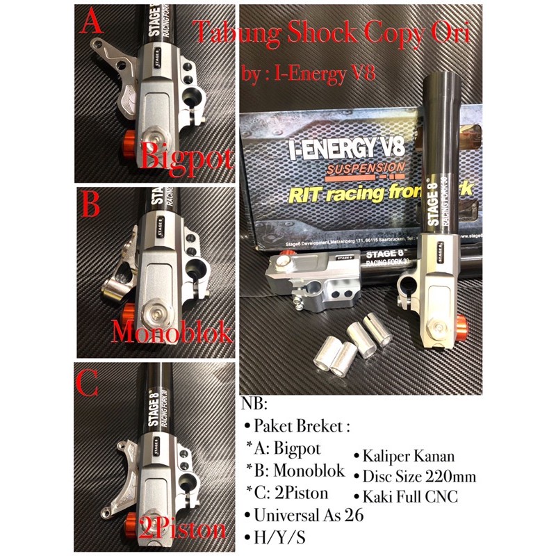 Tabung Shock Depan V8 rt Stage Copy Ori Black I-Enegry V8 Front Shock Tube Variation mio soul fino v