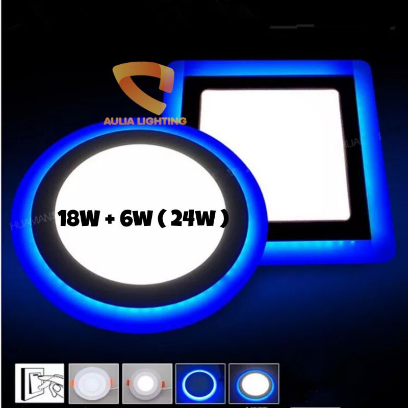 Lampu Downlight 2 Warna Putih Motif biru Kuning hijau 18W + 6W 24W LED Panel Inbow Bulat Kotak 18 Watt 6 Watt Hias Plafon IB 10 inch Warm White 24W 24 Watt watt 24Wat 24wt