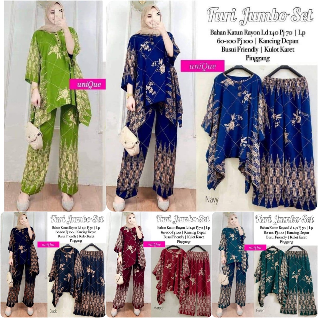 ONE SET WANITA JUMBO WAKA FURI BIG SET SIZE JUMBO BUSUI RESLETING / SET WANITA / SETELAN RAYON / SETELAN JUMBO