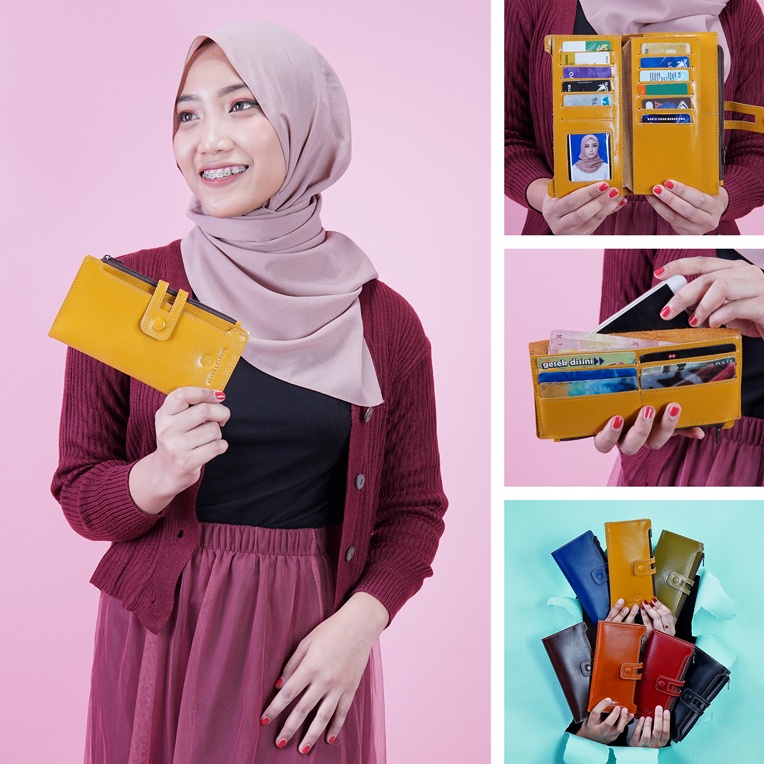 Dompet Kulit Wanita Panjang Kulit Asli Isi Uang dan HP Fashion Perempuan ALICE LEATHER AD05