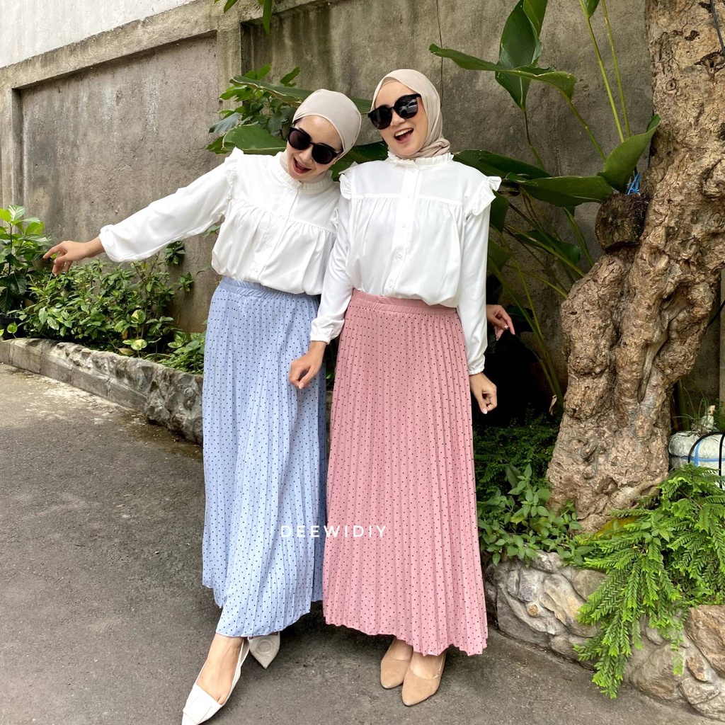 ROK PLISKET MOTIF PANJANG PREMIUM / ROK PLISKET POLKA - POLKA PLEATS SKIRT DEEWIDIY