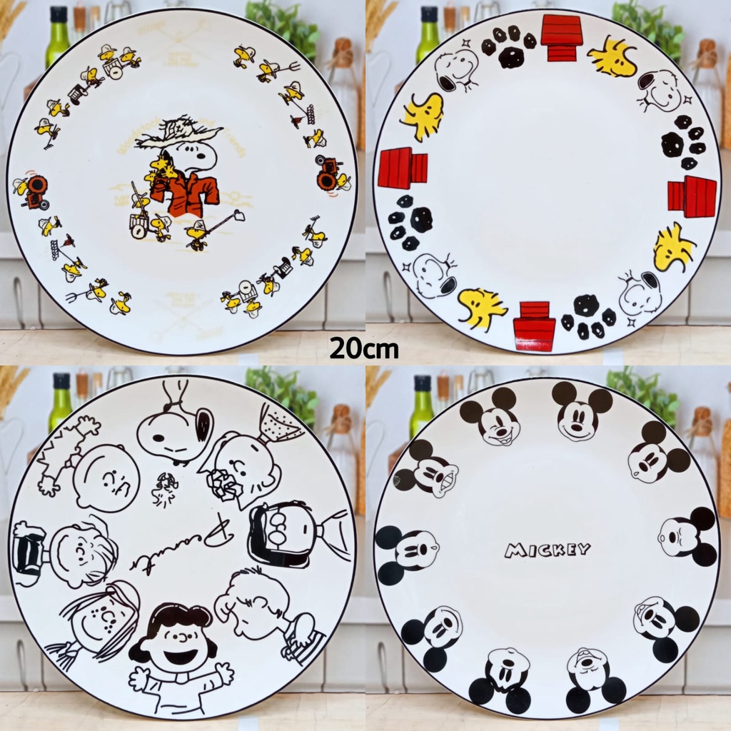 YASMITESTUFF | PIRING KERAMIK BULAT MICKEY SNOOPY