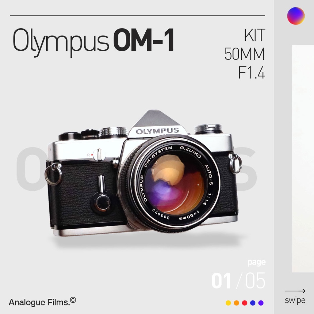 Kamera Analog Olympus OM-1 kit 50mm f1.4 Zuiko Super Mulus Normal 